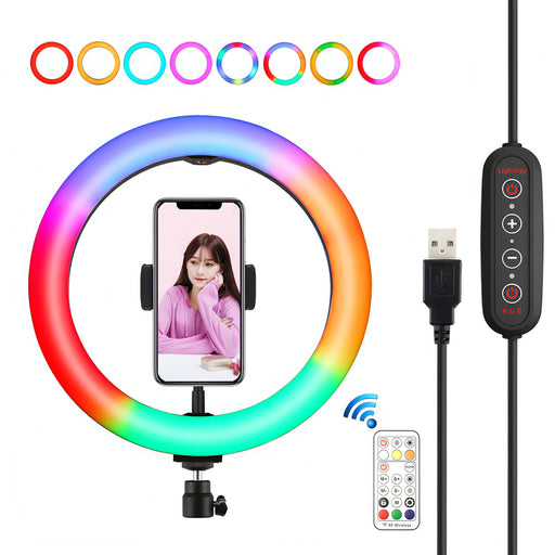 PULUZ 10.2 inch 26cm Curved Surface 168 LED Marquee LED RGBWW Dual-color Temperature Dimmable Ring Vlogging Photography Video Lights with Cold Shoe Tripod Ball Head & Remote Control & Phone Clamp SJMUSICGROUP