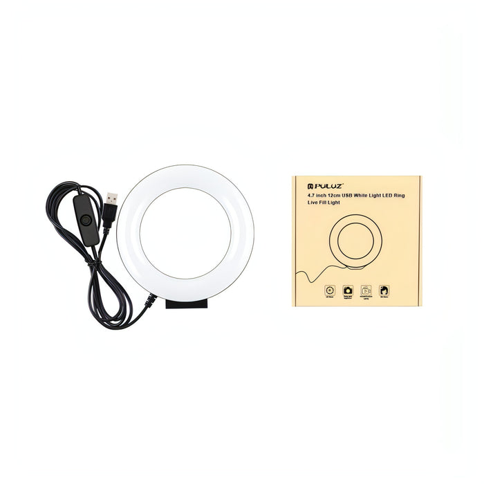 PULUZ 4.7 inch 12cm Curved Surface USB White Light LED Ring Selfie Beauty Vlogging Photography Video Lights SJMUSICGROUP