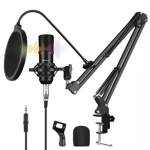 PULUZ Studio Broadcast Professional Singing Microphone Kits with Suspension Scissor Arm & Metal Shock Mount & USB Sound Card SJMUSICGROUP