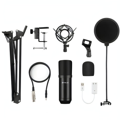 PULUZ Studio Broadcast Professional Singing Microphone Kits with Suspension Scissor Arm & Metal Shock Mount & USB Sound Card SJMUSICGROUP