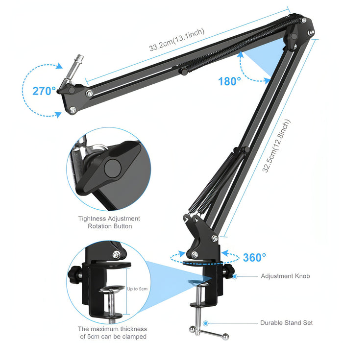 PULUZ Condenser Microphone Studio Broadcast Professional Singing Microphone Kits with Suspension Scissor Arm & Metal Shock Mount & USB Sound Card, Power By 48V SJMUSICGROUP