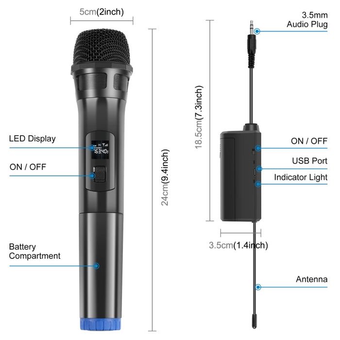 PULUZ 1 To 2 UHF Wireless Dynamic Microphones with LED Display, 3.5mm Transmitter SJMUSICGROUP