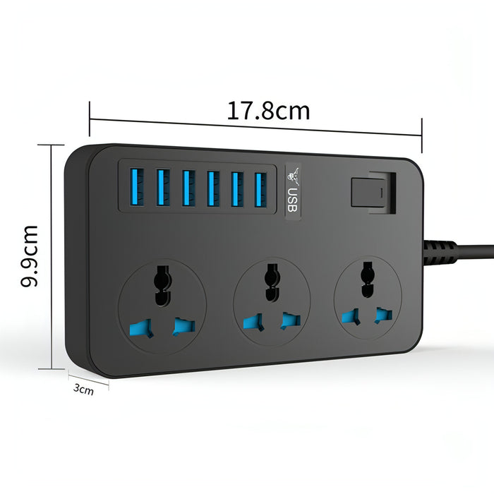 T09 3000W High Power Multi-Function Plug-in 3-Hole International Universal Jack + 6 USB Intelligent Charging SJMUSICGROUP