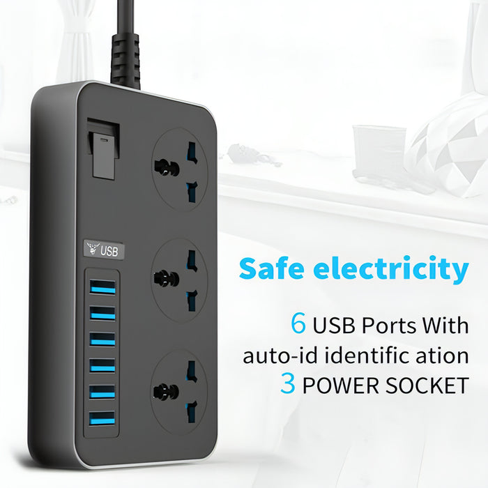 T09 3000W High Power Multi-Function Plug-in 3-Hole International Universal Jack + 6 USB Intelligent Charging SJMUSICGROUP