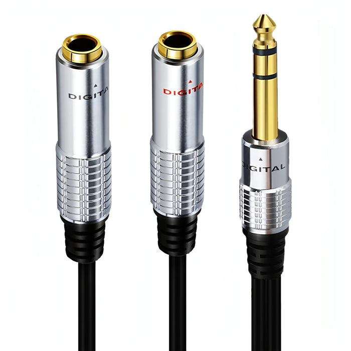 JUNSUNMAY 6.35mm Male to Dual 6.35mm Female Stereo Audio Adapter, Length: 0.2m SJMUSICGROUP