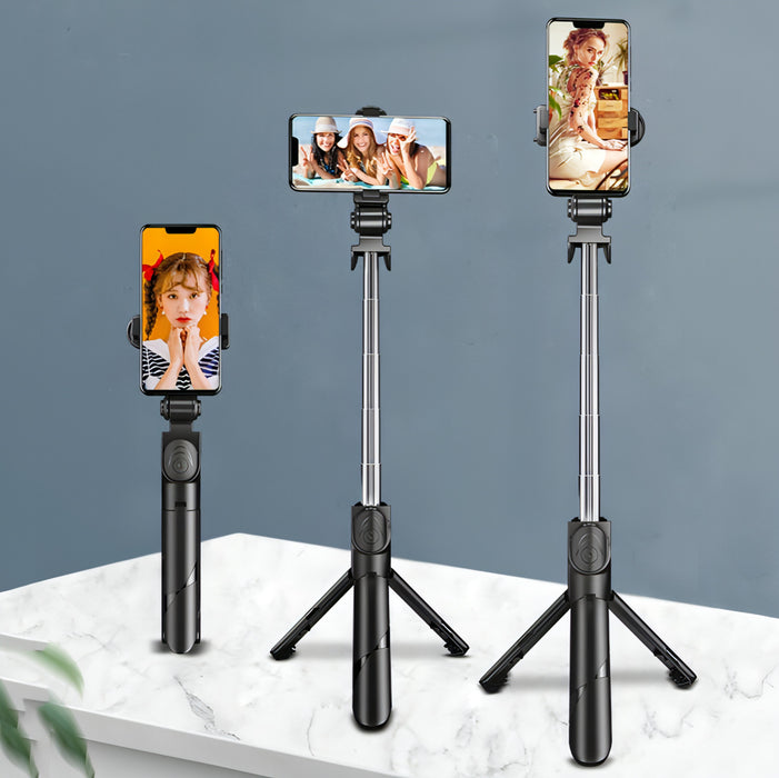 No Bluetooth Black XT02 360-Degree Rotating Multi-Function Retractable Mobile Phone Selfie Stick To Shoot Live TV Drama Tripod SJMUSICGROUP