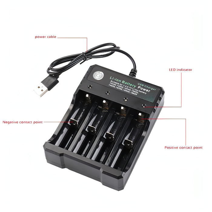 18650 4.2V Lithium Battery USB Independent 4 Slot Charger SJMUSICGROUP