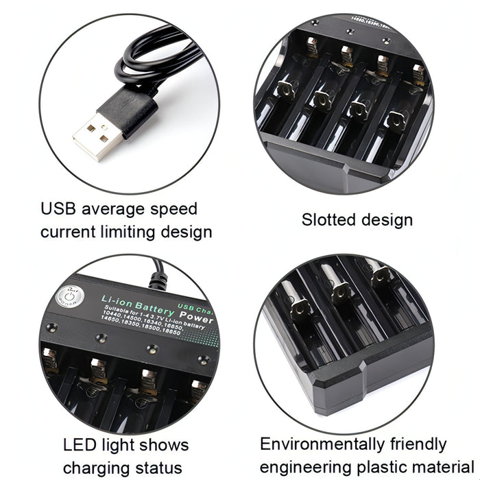 18650 4.2V Lithium Battery USB Independent 4 Slot Charger SJMUSICGROUP