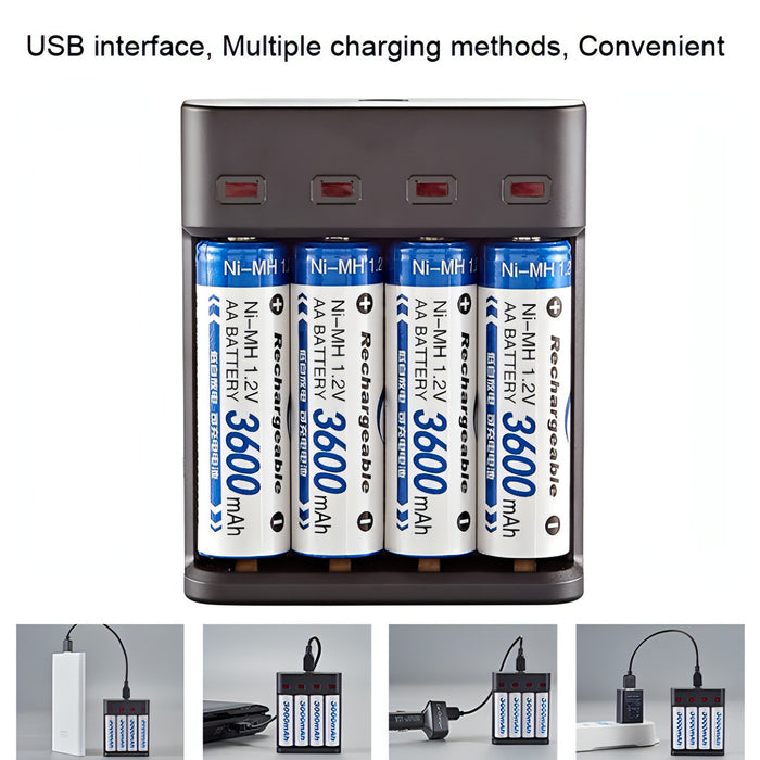 BMAX BH-804U 1.2V AA/AAA Rechargeable Battery Independent 4 Slot USB Charger SJMUSICGROUP