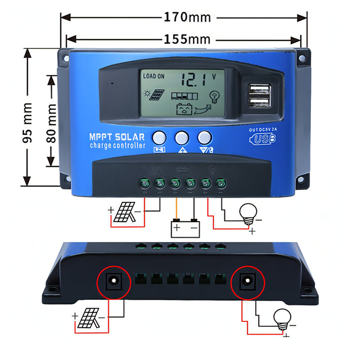 YCX-003 30-100A Solar Charging Controller with LED Screen & Dual USB Port Smart MPPT Charger SJMUSICGROUP