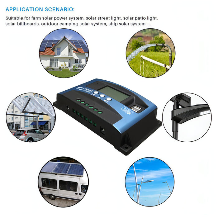 YCX-003 30-100A Solar Charging Controller with LED Screen & Dual USB Port Smart MPPT Charger SJMUSICGROUP