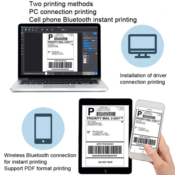 Phomemo PM241-BT Bluetooth Address Label Printer Thermal Shipping Package Label Maker SJMUSICGROUP